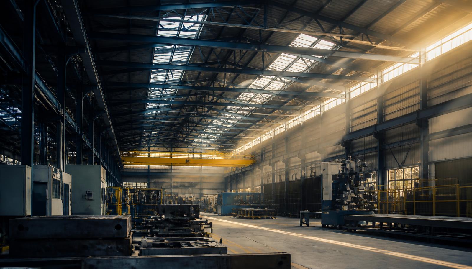 Nave industrial con instalaciones de proceso en una planta de producción